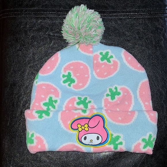 Cute Anime Chibi Bunny & Strawberry Pom Pom Knit Winter Hat - Picture 8 of 12